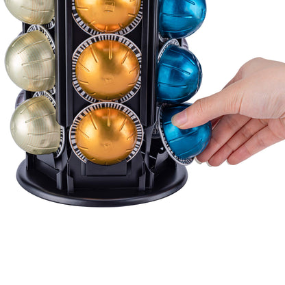 FlagShip Vertuo Pod Holder Carousel Stand for Nespresso Capsule Storage Organizer with Extra Space for Coffee Mate Silent Rolling (80+ Pod Storage)