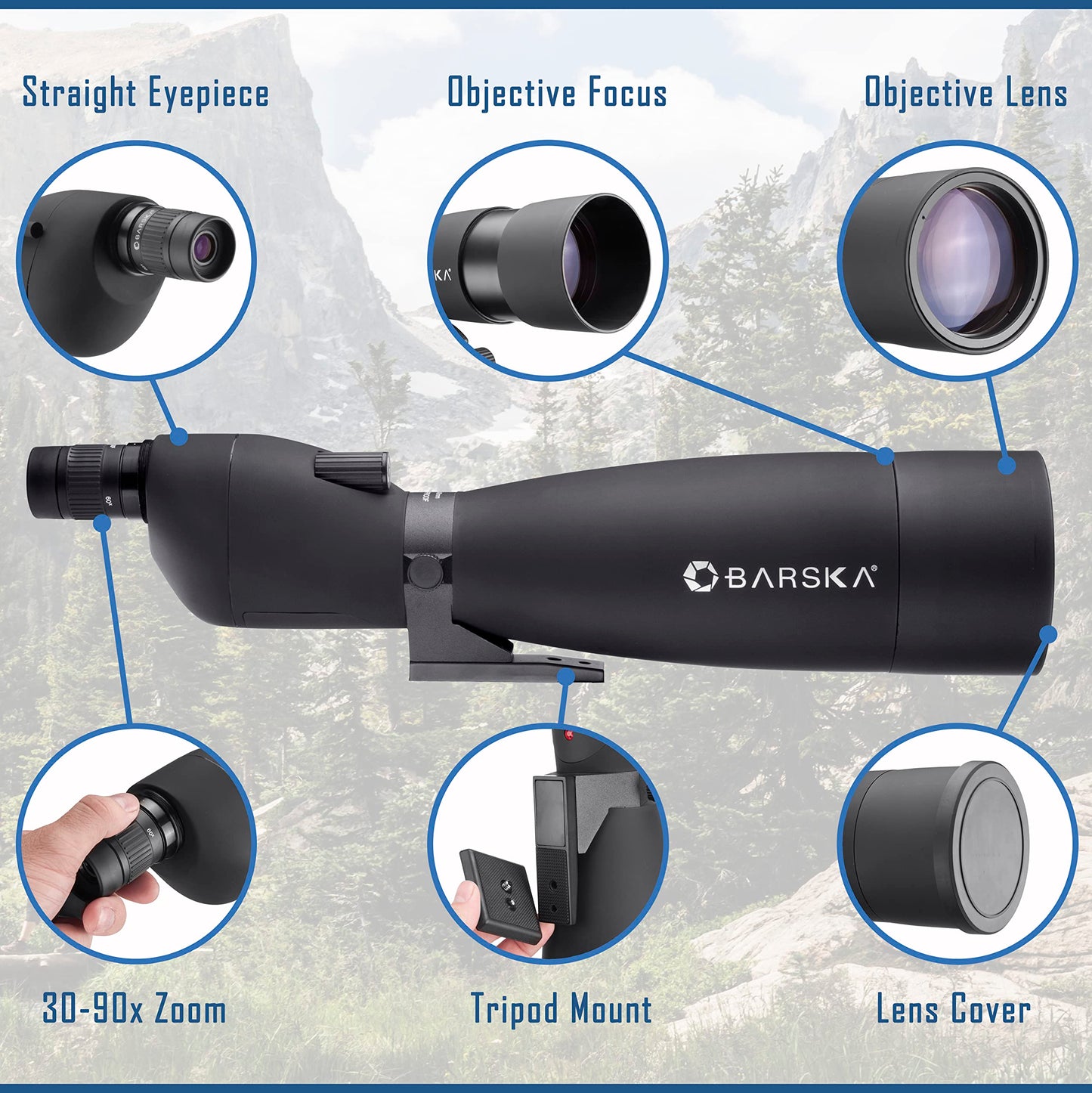 Barska Colorado 30-90x90mm Straight Spotting Scope with Tripod – Waterproof, Fully Coated Optics, Sunshade, and Carrying Cases