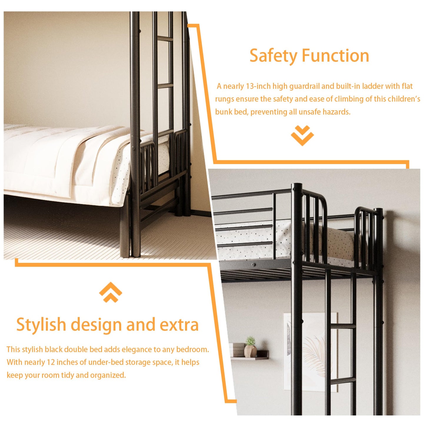 KavlSean Twin Over King Bunk Bed with Safety Guardrail, Metal Pull-Out Bunk Bed Frame with Built-in Ladder, No Box Spring Needed, Extendable Beds for Kids/Teen/Adults, Bedroom, Dorm
