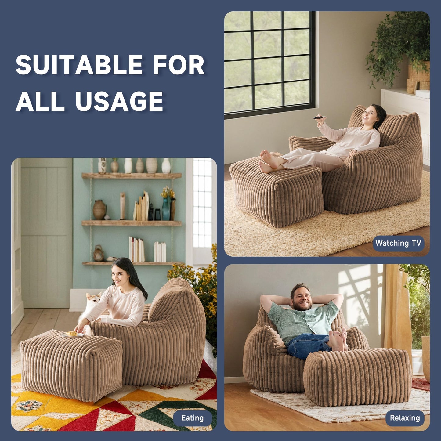 Oversized Bean Bag Chair for Living Room Furniture Bean Bag Chairs for Adults- Small Couch & Lounge Accent Chair for Living Room Chairs or Bedroom
