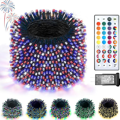 200 35 66FT 4th LED Christmas Lights Color Changing, Colors of July String Lights with Remote Timer, Connectable