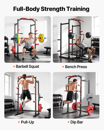 VEVOR Power Cage Power Rack, Multifunctional Barbell Squat Rack with Adjustable Height, Home Gym Strength Training Workout Equipment with J-Hooks & More Fitness Attachment for Bench Press Pull-Up Dips
