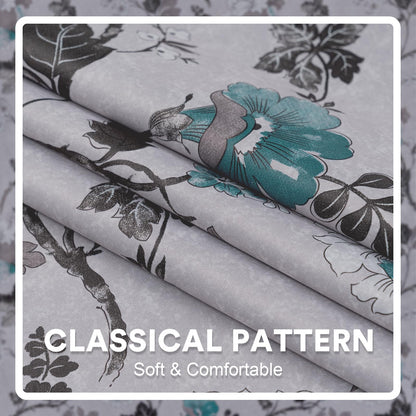 H.VERSAILTEX Blackout Curtains for Bedroom/Living Room Thermal Insulated Printed Curtain Drapes 84 Inches Long Energy Efficient Room Darkening Curtains Pair (2 Panels), Vintage Floral Grey & Teal