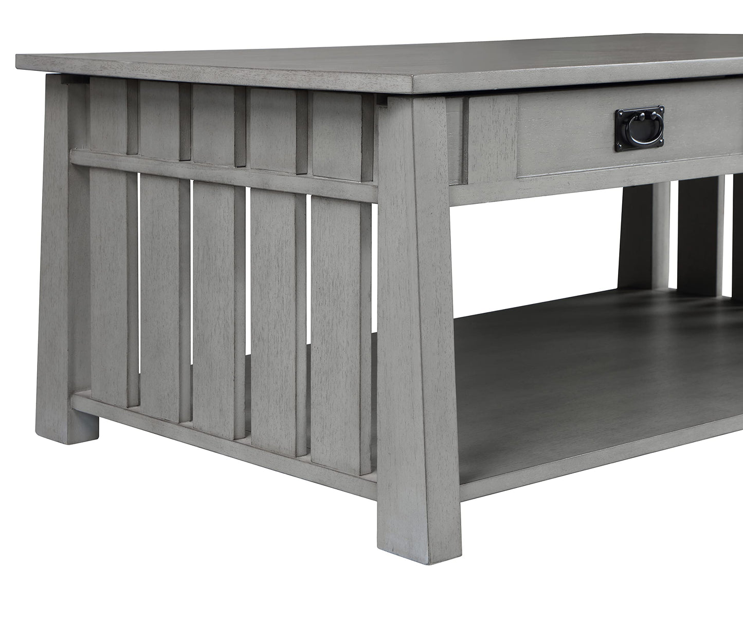 HOMES: Inside + Out Clairemont Farmhouse Rectangle Lift-Top Solid Wood 46 in. Coffee Table with 2-Drawer and 1-Shelf for Living Room, Bedroom, Reception Room, Gray
