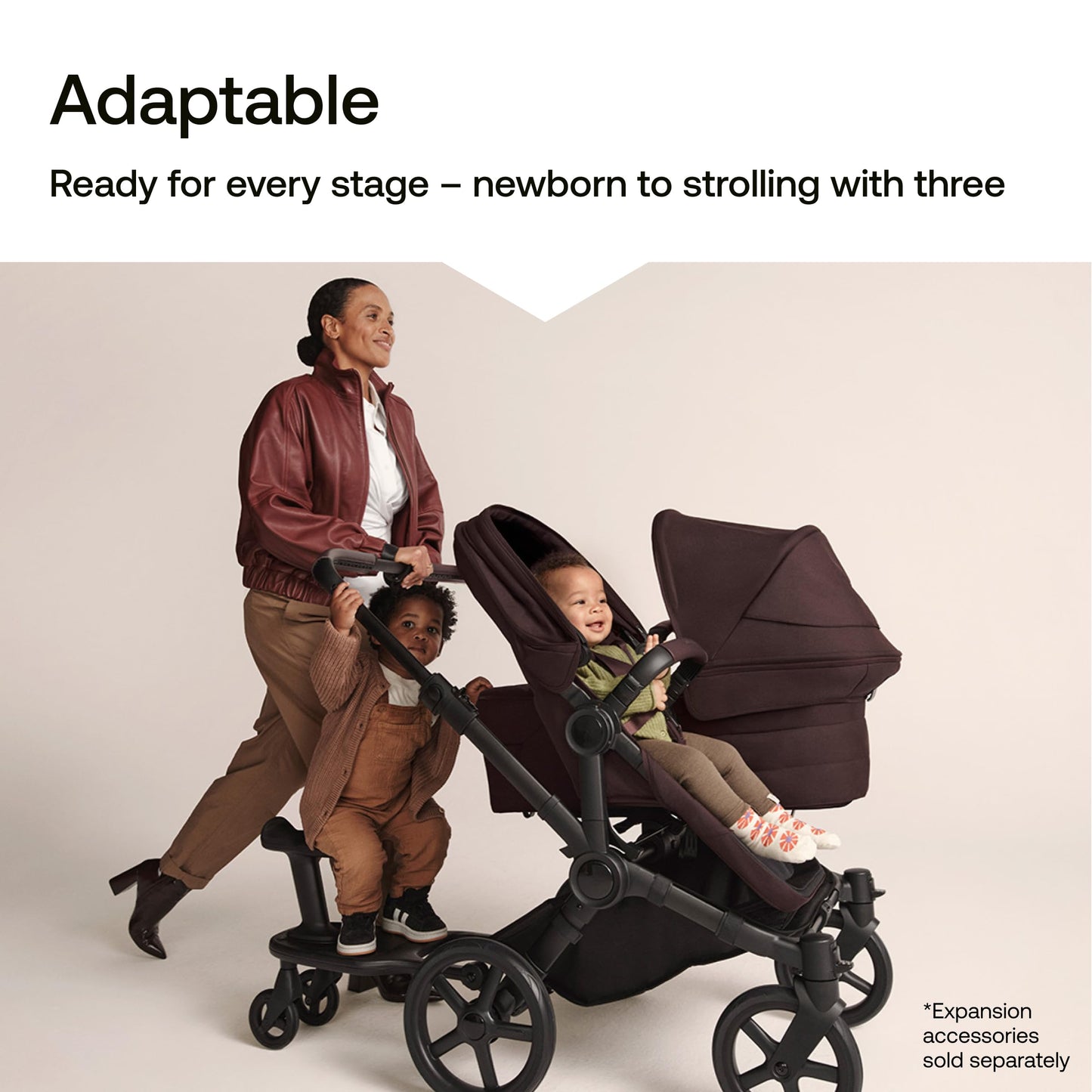 Bugaboo Donkey 6 Sibling Seat – Complete Second Seat Kit for Side-by-Side Double Stroller Conversion, Reversible & Reclining Toddler Seat with Sun Canopy – Moon Grey