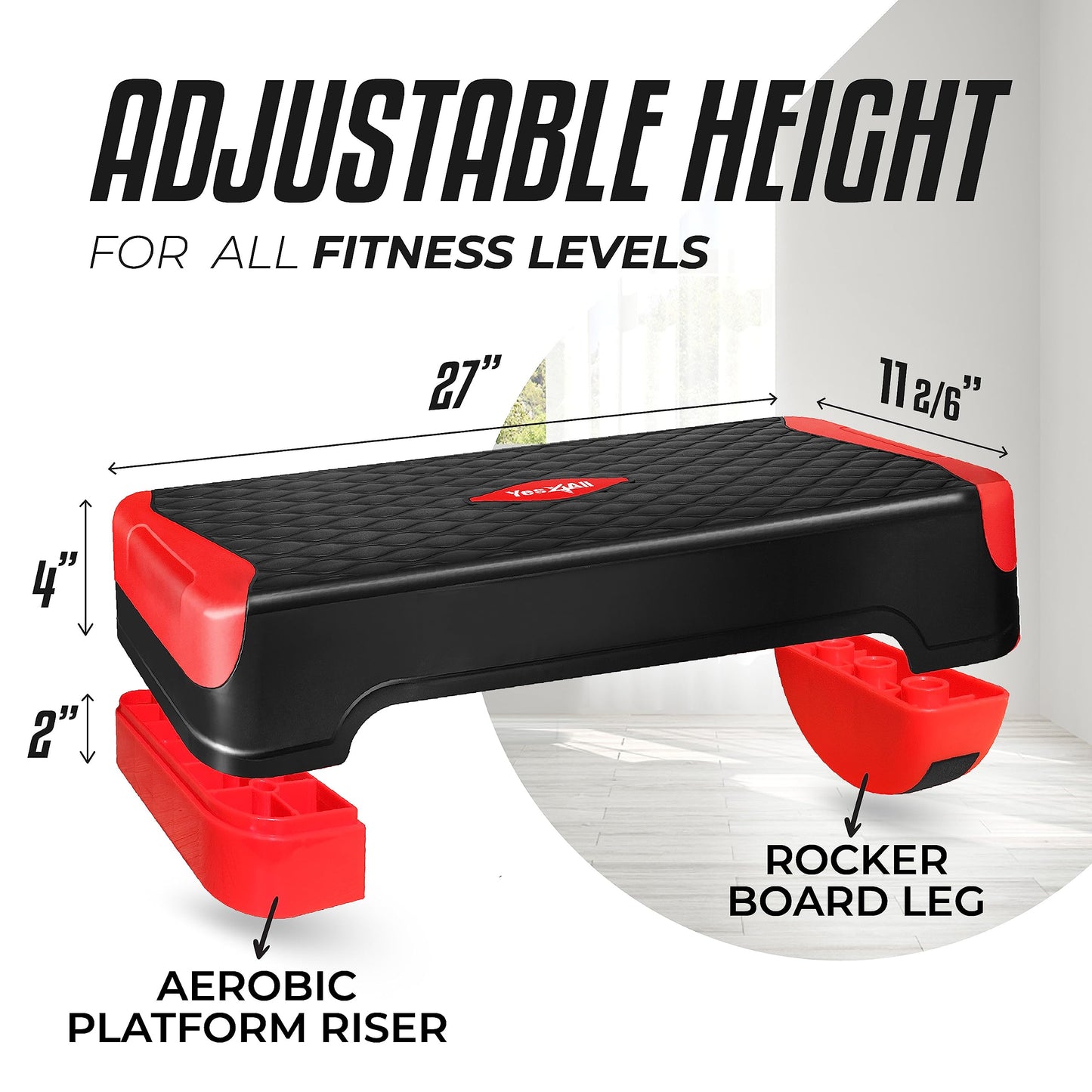 Yes4All 2-in-1 Adjustable Aerobic Step Platform Fitness Exercise Stepper with Rocker Balance Board Legs for Home Workout, Step Exercise & Balance Training