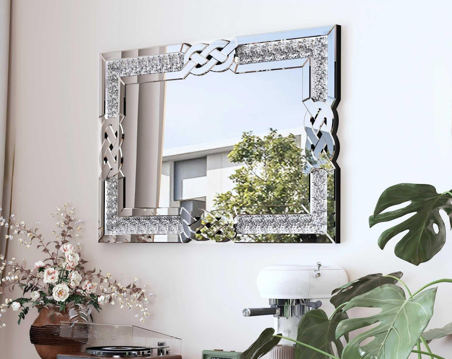 Artloge Crushed Diamond Mirror Silver Vanity Rectangular Wall Decor 36x24 inch