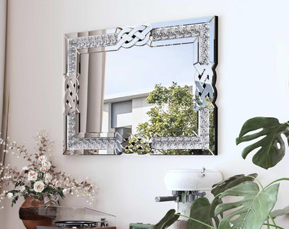 Artloge Crushed Diamond Mirror Silver Vanity Rectangular Wall Decor 36x24 inch