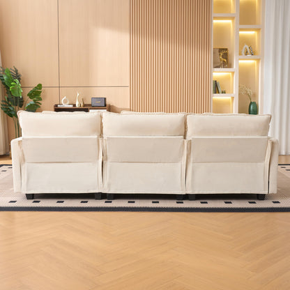 KEIKI 102" Modular Sectional Sofa with Storage Ottoman, L Shaped Convertible Couch with Movable Chaise Lounge, Linen Fabric Comfy 3 Seat Sleeper Sofa for Living Room Modern Apartment Bedroom, Beige