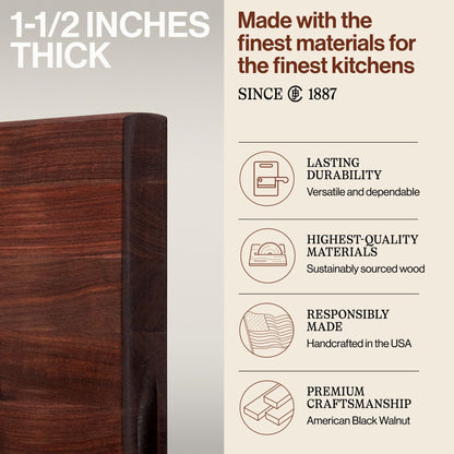 John Boos R-Board Series Rectangular Wooden Walnut Cutting Board 24”x18” – 1.5” Thick, 17-lb Reversible Butcher Block with Edge-Grain & Finger Grips – Made in the USA