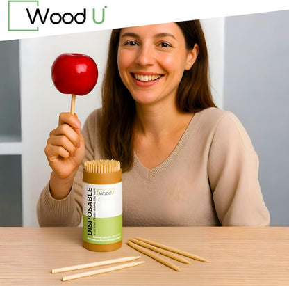 Wooden Candy Apple Sticks - 5.5"x3/16", Disposable 100 Pcs Cocktail Picks and Toothpicks for Appetizers