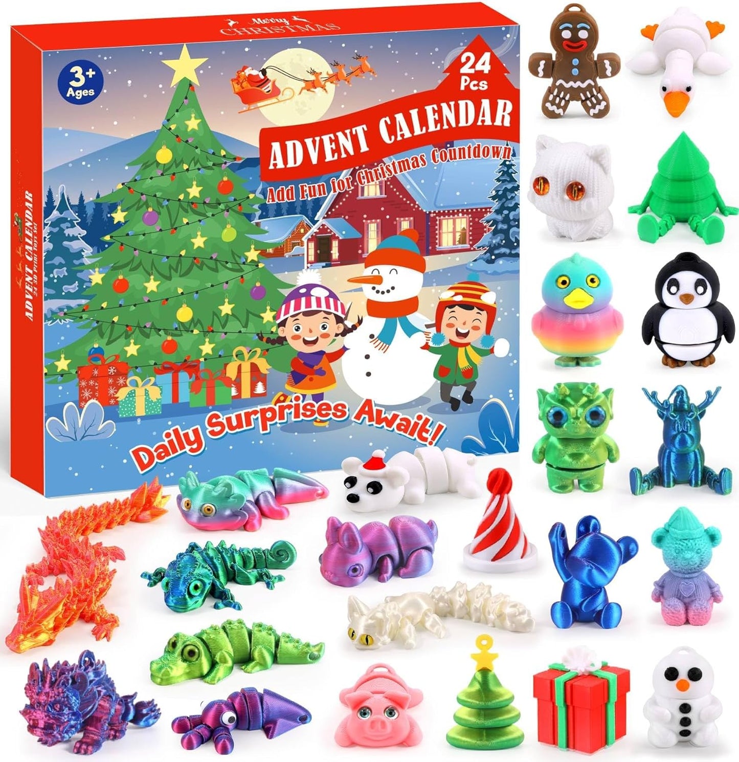 FLY2SKY 2025 24 Countdown 3D Advent Calendar for Kids Days Gifts Christmas Calendar Flexible Printd Animals Toys Party