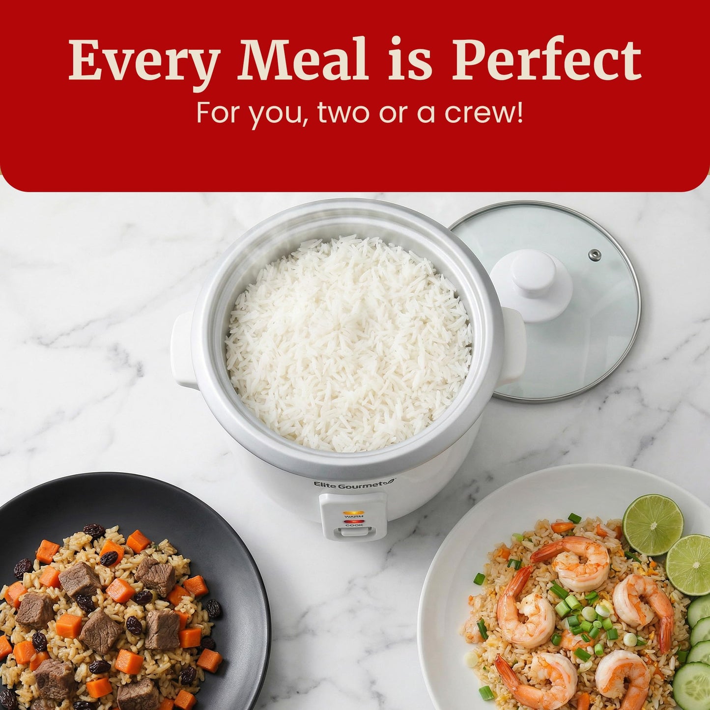 Elite Gourmet ERC-003X Electric Rice Cooker with Automatic Keep Warm Makes Soups, Stews, Grains, Hot Cereals, 6 Cups Cooked (3 Cups Uncooked), White