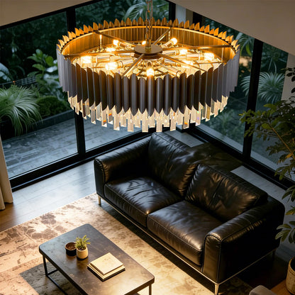 YOLIZUOT Black Crystal Chandelier 30'' K9 Crystal Round Pendant Lights Adjustable 6-Tier Large Modern Crystal Chandelier Light 12-Lights for Dining Room Living Room Kitchen Foyer Entryway
