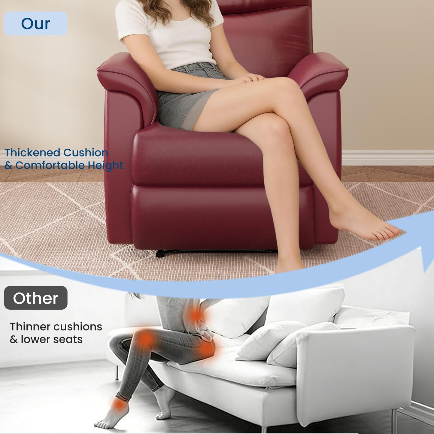 Garvee Power Swivel Recliner Chair, PU Leather Electric Reclining Armchair with Free Position, 270 Degree Swivel, 38.6 in Wide Seat, 350 Lb Capacity, Single Sofa for Living Room Bedroom, Dark Red
