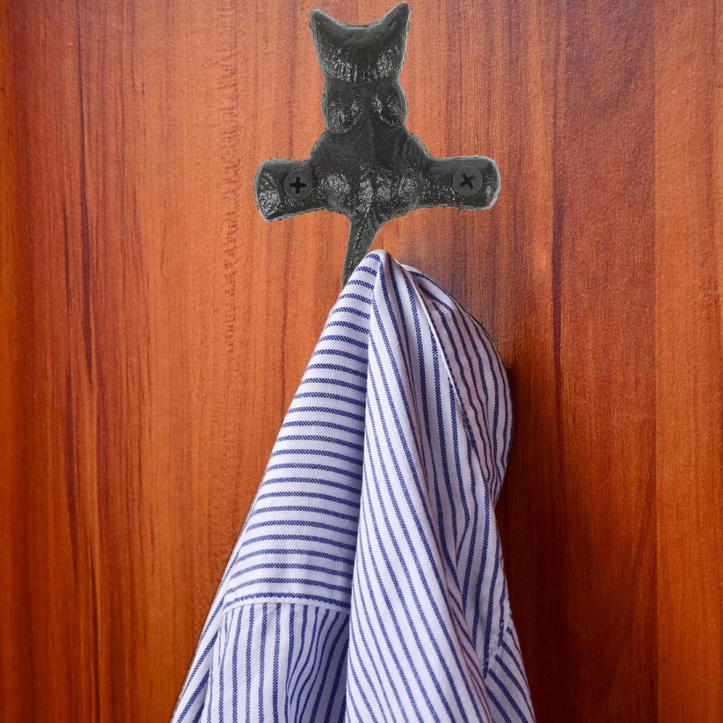 HOMSFOU 2pcs Cast Iron Cat Hook, Decorative Wall Mount Hook for Coat and Key Holder