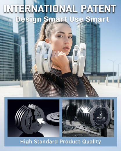 BYZOOM FITNESS Pure Series Adjustable Dumbbell 27.5LB Pair Set of 2 - 10-in-1 Adjustable Weights with Precision Micro Plates, for Strength Training & Fitness Workouts at Home Gym, Garage Gym, Small Apartments, White