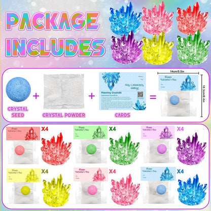 24 Pack Valentines Day Gifts for Kids - Crystal Growing Science Kit with Valentine Cards, Unique Class Classroom Exchange Cards, School Party Favors and Goodie Bags Stuffers for Girls Boys