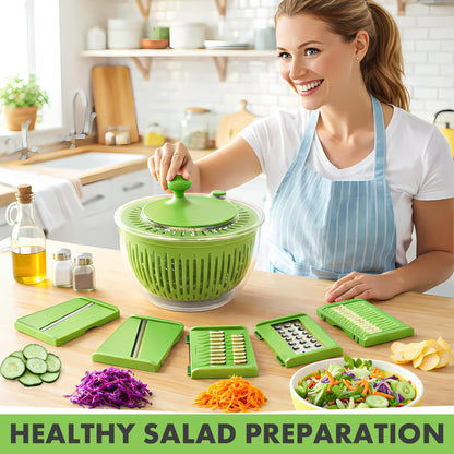 5-in-1 Salad Spinner Large with Lid Vegetable Washer and Dryer Fruit Cleaner Vegetable Chopper & Slicer with 5 Blades, 5 Qt Lettuce Spinner Strainer Shredder Bowl Egg Yolk Separator for Easy Meal Prep