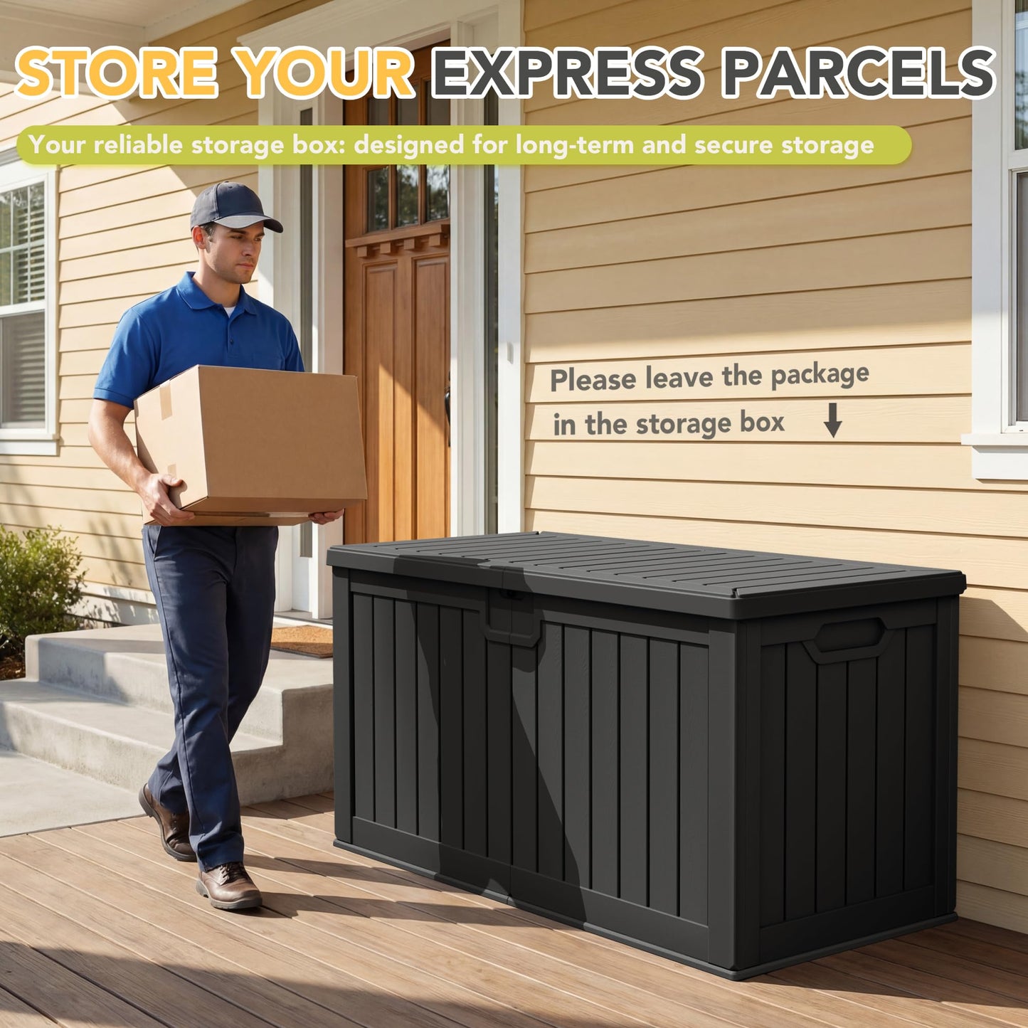 Acurax 240 Gallon HDPE Deck Box Outdoor Indoor Waterproof Storage Box for Patio Furniture, Pool Accessories, Garden Tools, and Cushion Storage, Black