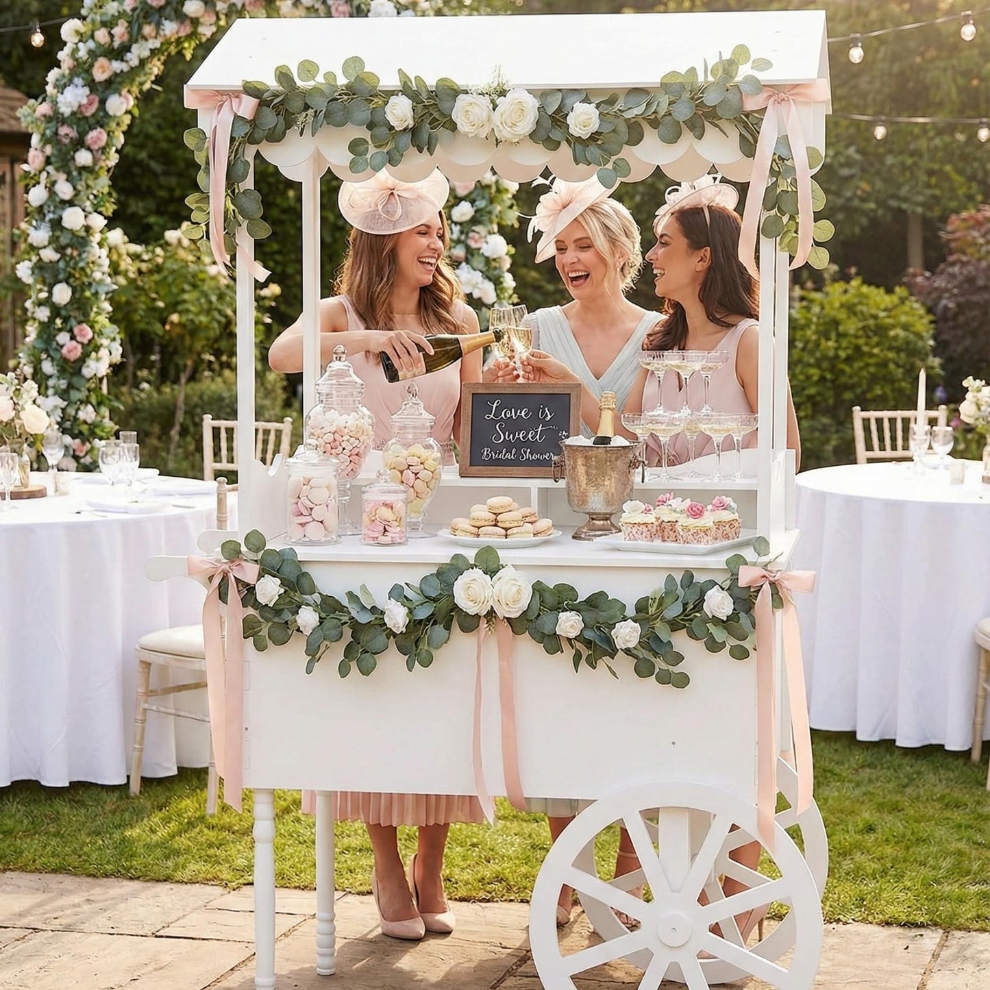 DS THE DISPLAY STORE PVC Candy Cart with Wheels - Portable Dessert Cart for Parties, Weddings & Baby Showers - Vendor Event Display with Rounded Safety Edges