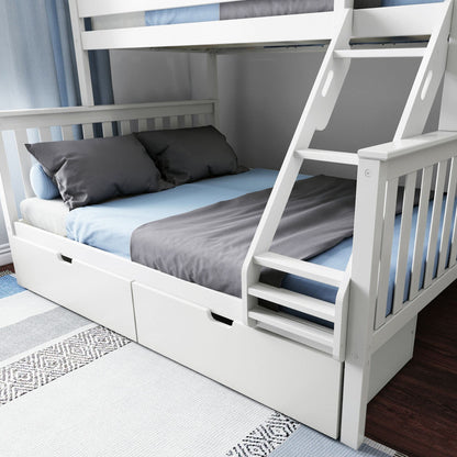 Max & Lily Bunk Bed, Twin XL-Over-Queen Wood Bed Frame for Kids with Storage Drawers, White