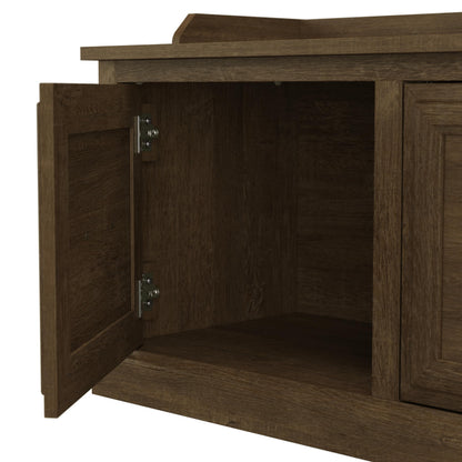Bush Home Woodland 40W Hall Tree and Shoe Storage Bench with Shelves in Ash Brown, Cubbies and Coat Hooks for Foyer, Mudroom, or Entryway