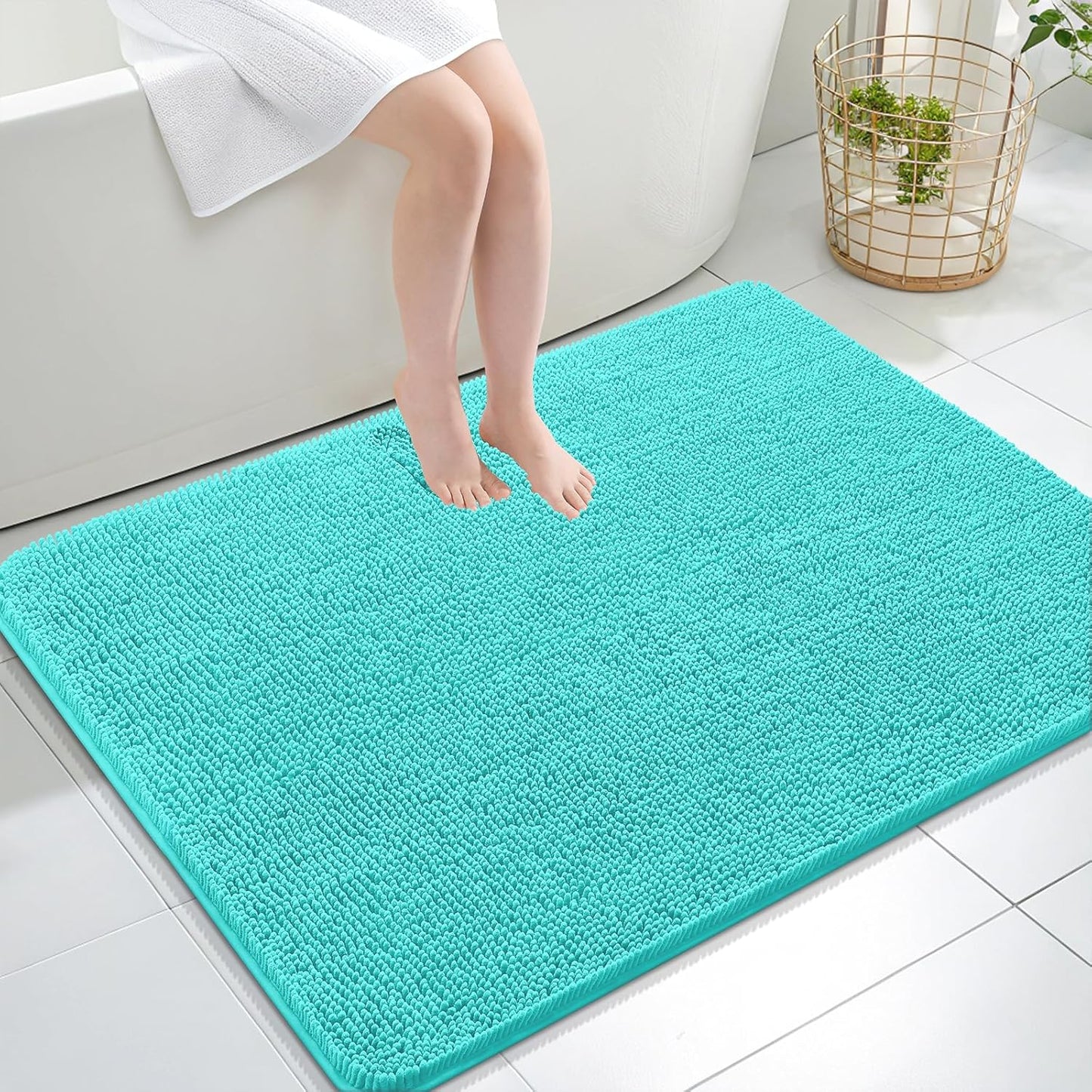 OLANLY Large Chenille Bath Rugs - Extra Soft & Absorbent | Quick Dry, Machine Washable, 40x32, Teal