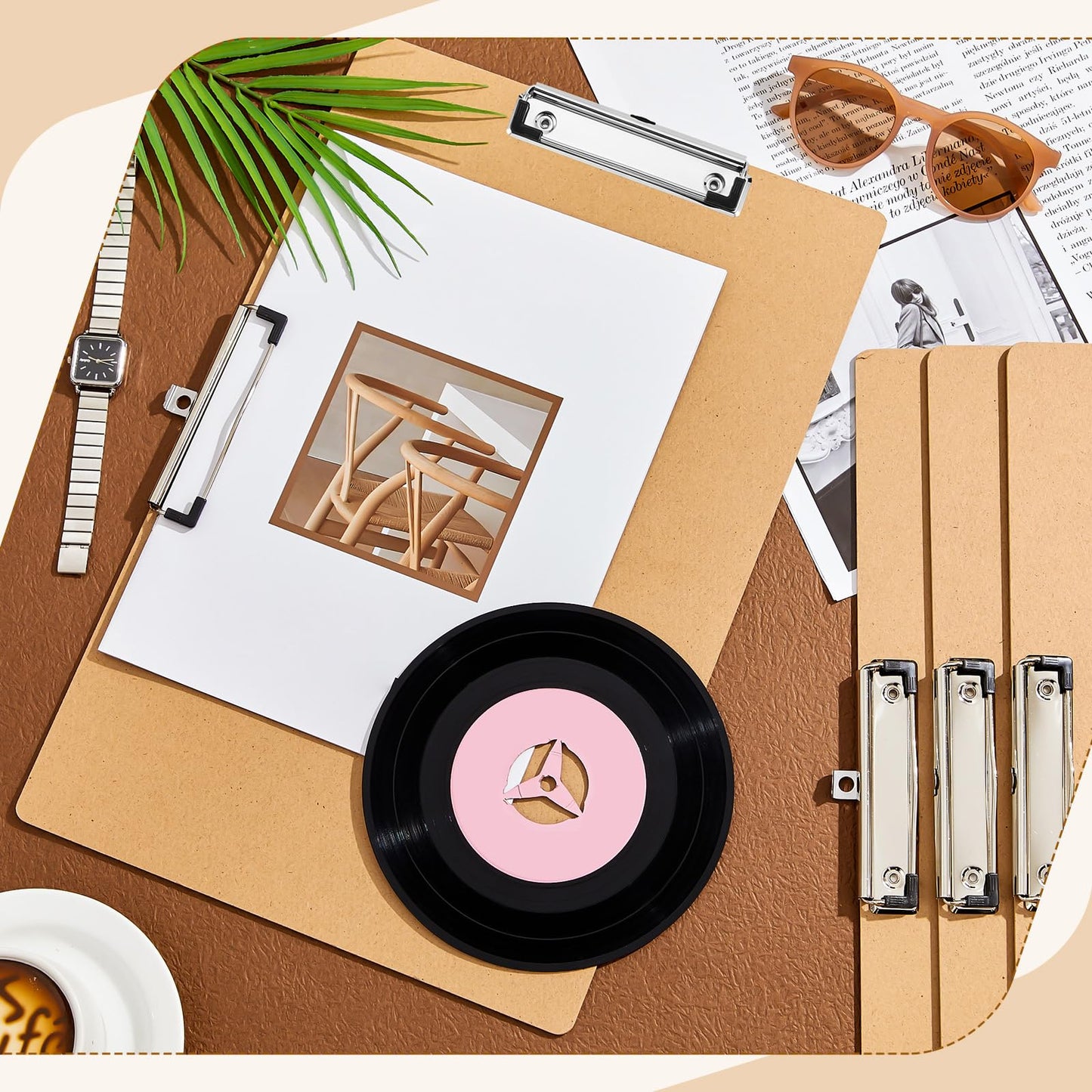 Henoyso 4 Pcs 11 x 17 Clipboards Wooden Lap Boards with Low Profile Clip Double Clip, Extra Large Landscape Hardboard Drawing Boards Horizontal Brown Clipboard for Drafting Board & Sketch Board Use