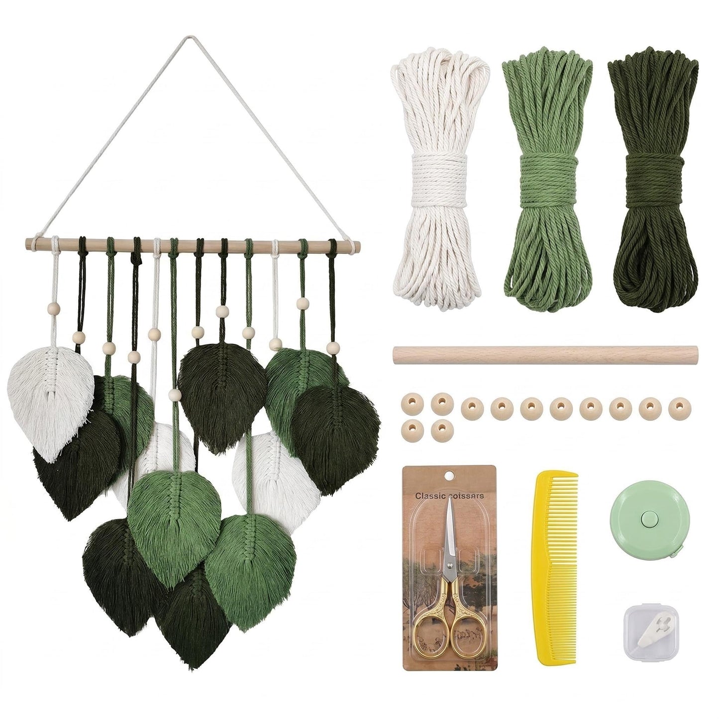 Jditngp DIY Macrame Leaf Wall Hanging Beginners Boho Wall Leaf Tapestry Kit Handmade Woven Tapestry Feather Wall Hanging DIY Macrame Kit for Adults Birthday Gift DIY Craft Kits 15.8" (Green)