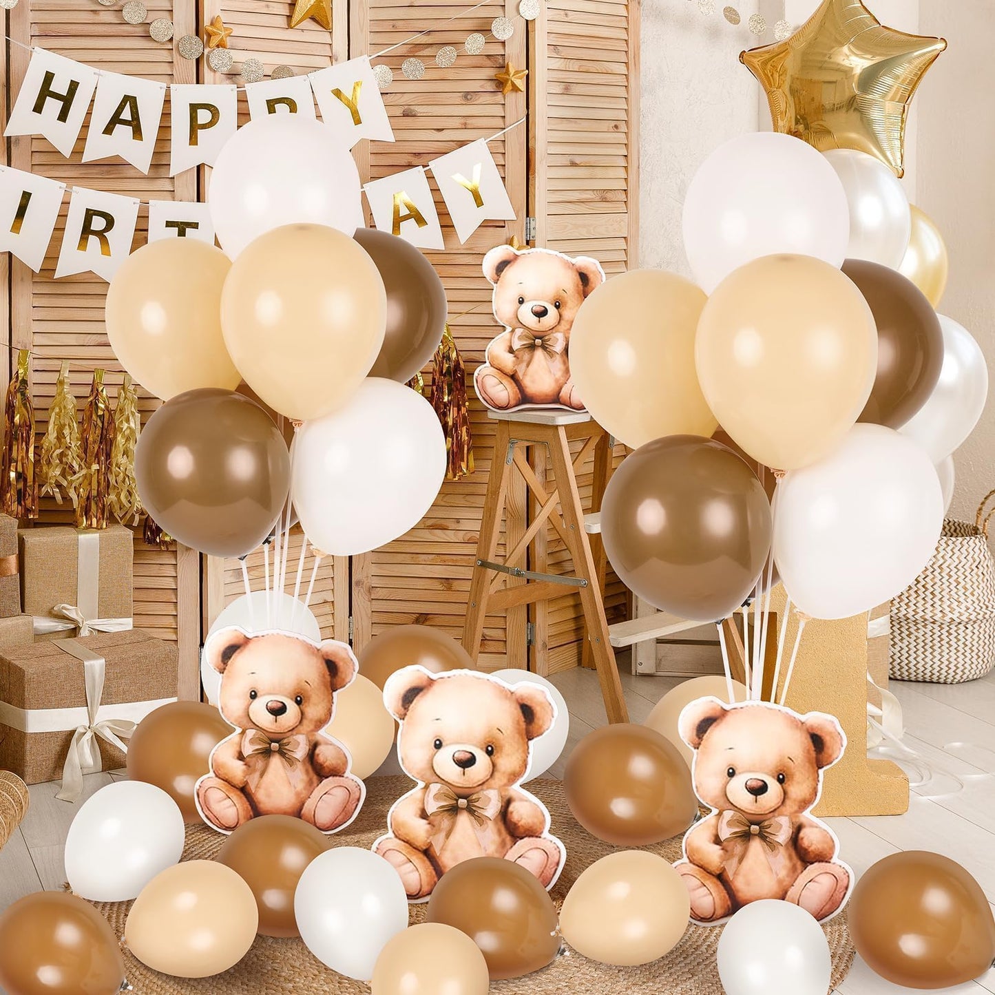 12 Sets Brown Bear Baby Shower Balloon Stand Kit for Table Teddy Bear Table Centerpieces Party Decor Baby Shower with Balloon Decoration for Girl and Boy Birthday Newborn Gender Reveal Party Supplies