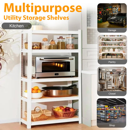 skillmaid 5 Tier White Storage Shelves - Adjustable Pantry Shelves Metal Closet Shelf, Heavy Duty Shelving Unit Utility Rack Organizer for Kitchen Closet Pantry Garage, 28" W x 12" D x 59" H, Set of 4