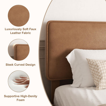 Sismplly King Size Upholstered Bed Frame with Adjustable Headboard, Faux Leather Platform Bed with Wood Slats, Lychee Grain Leather, No Box Spring Needed, Easy Assembly, Noise Free, Brown