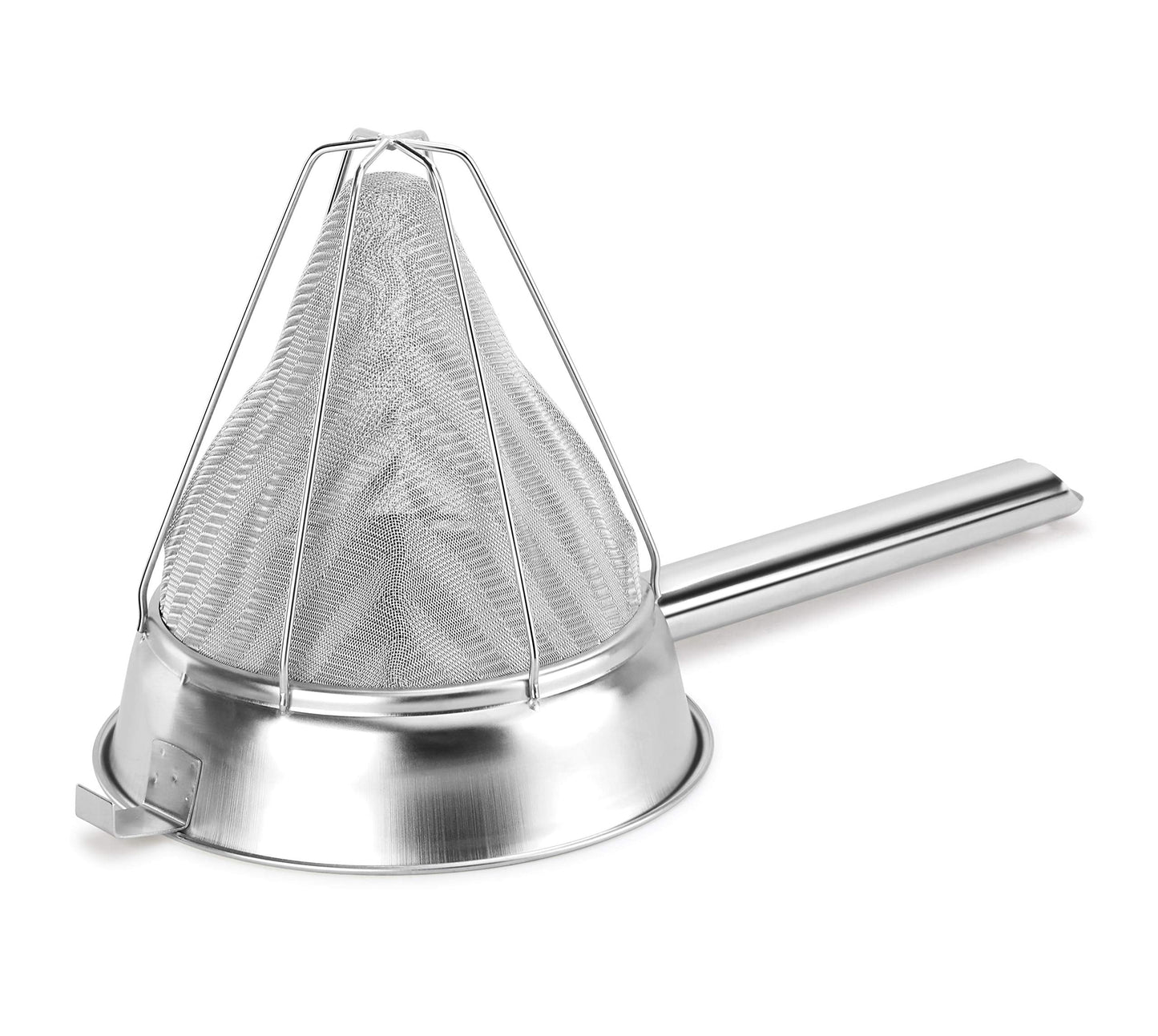 New Star Foodservice Reinforced Bouillon Strainer, 8-Inch, Fine Mesh, 18/8 Stainless Steel, Commercial Kitchen Strainer for Stocks, Sauces, Soups, and Purees