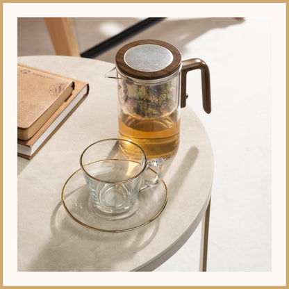WOLTBLOOM Enchanti Glass Teapot with Infuser - Magic Tea Pot for Loose Leaf Tea - Borosilicate Glass Tea Maker with Heat-Resistant Handle - Gift Box & Writable Card - 800ML (27oz)