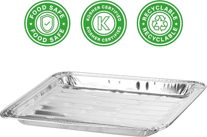 PARTY BARGAINS Aluminum Broiler Pans, 4 Pack Heavy-Duty Disposable Grill Pans for Cooking, Roasting, BBQ