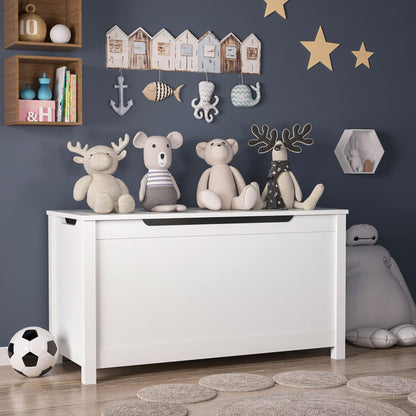 AOPNOMU Toy Box Storage Chest for Children, Kids Wooden Storage Organizer with Safety Hinged Lid Entryway Storage Bench Supports 210 lb Large Toys Storage Bin for Ages 3+, White