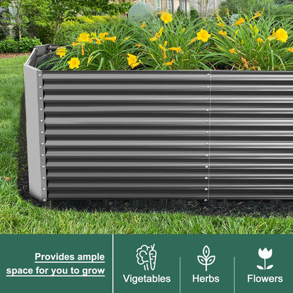 Land Guard 8x4x3ft Rectangular Galvanized Raised Garden Beds, Large-Capacity Metal Planter Box Outdoor, Durable Deep Raised Garden Bed 3ft Tall, Raised Beds for Gardening Vegetables, Modern Gray