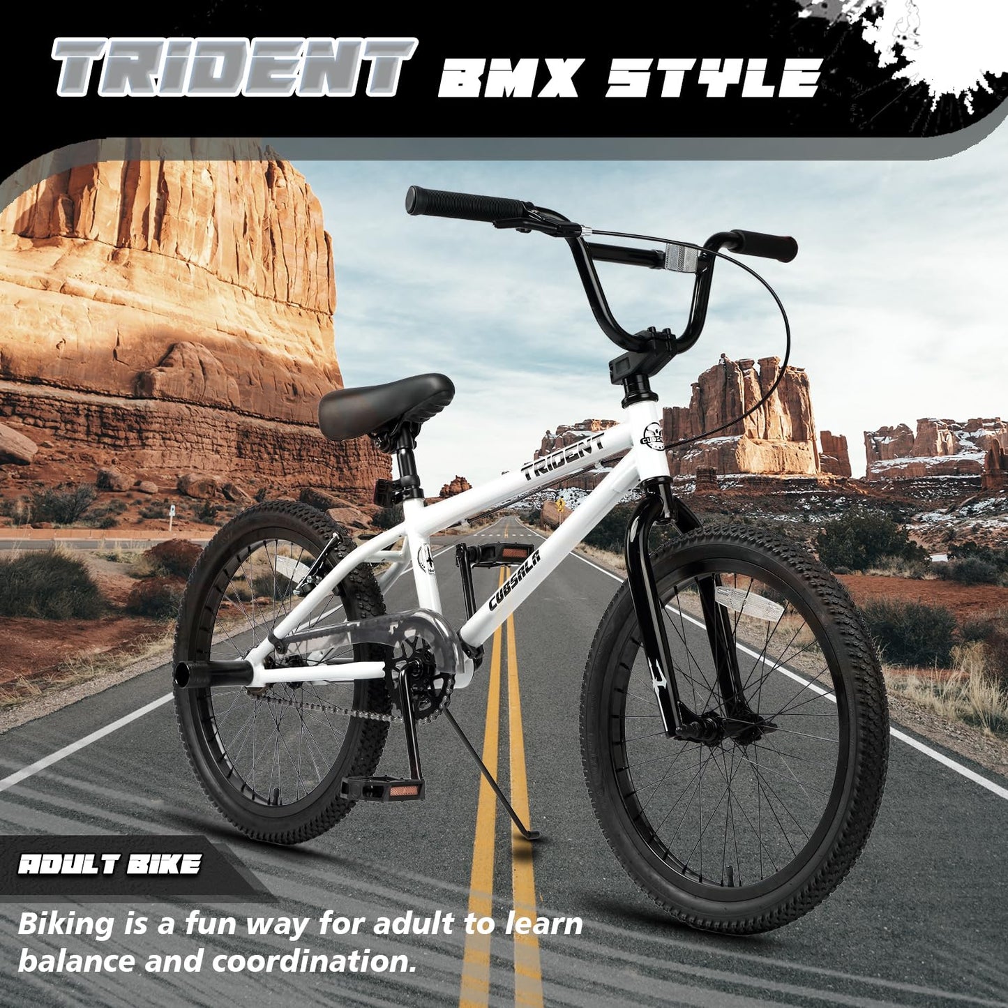 cubsala 20 Inch BMX Race Bike Trident Bicycles Beginner-Level to Advanced Riders with 2 Pegs Trick Cycling and Professional BMX Riding, Color White