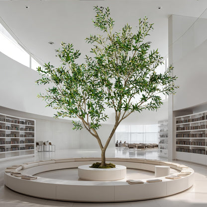 10FT Artificial Olive Tree with Realistic Leaves & Natural Trunk, Faux Silk Olive Plant in White Planter, Tall Fake Tree for Modern Home Office Living Room Entryway Corner Decor, Maintenance Free