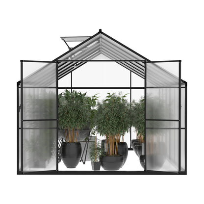 VEIKOU 8x12 FT Polycarbonate Greenhouse for Outdoors, Outdoor Greenhouse Kit with 2 Adjustable Vents, Riveted Structure, Aluminum Frame, Walk-in Green House for Backyard, Garden, Gray