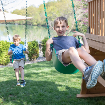 Backyard Discovery Endeavor II Cedar Wood Swing Set with Wave Slide, Play Deck, Double Rock Wall, Picnic Table, Climbing Wall, Belt Swings, Web Swing, Toy Telescope, Step Ladder, Outdoor Playset