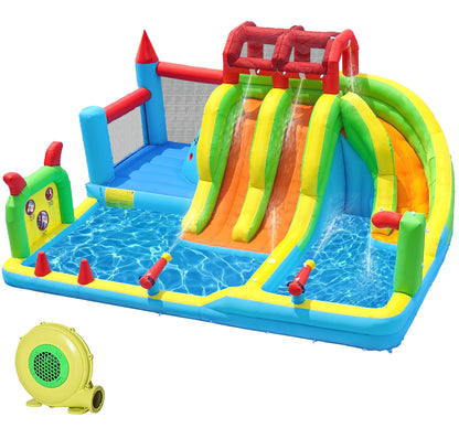 JOOLOOG Giant Inflatable Water Slide Park & Bounce House, 10-in-1 Combo with 3 Slides, Bounce Zone, 2 Pools for Kids