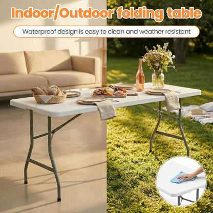 EDWINENE Bulk 6 Foot Foldable Table 10 Pack Heavy Duty Plastic Utility Table with Carrying Handle for Event Rental, Catering Business, Outdoor & Indoor Commercial Use