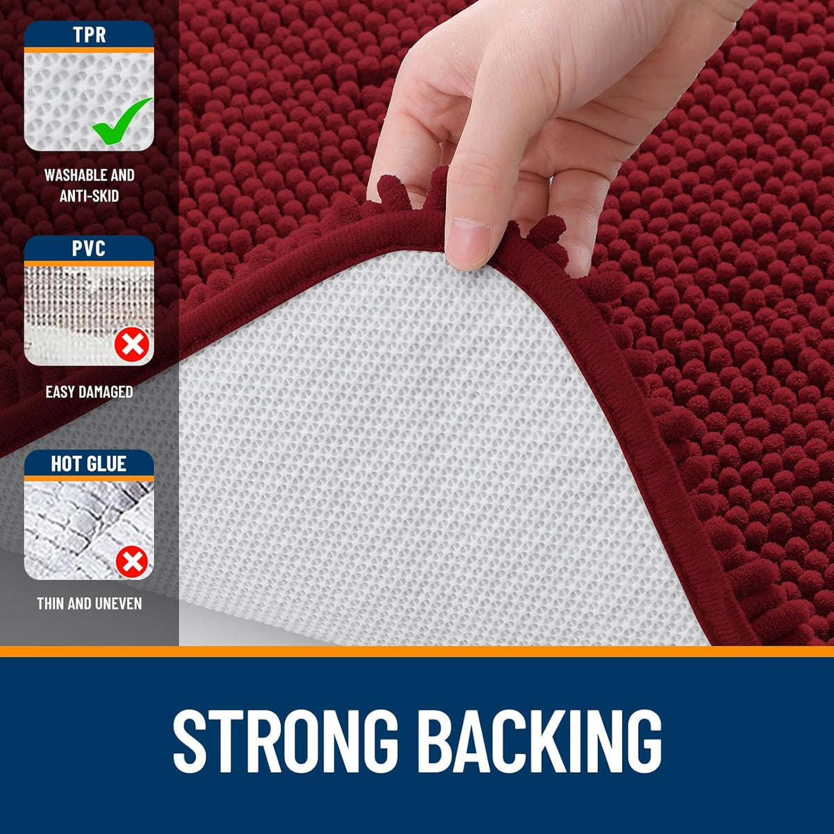OLANLY Bathroom Rugs - Extra Soft Absorbent Chenille Bath Mats | 36x24, Quick Dry, Machine Washable, Red