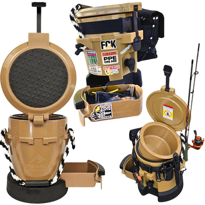 Animus Workstation Coolers -Heavy Duty 5-in-1 Cooler with Built-in Seat, Dry Drawer & Thick Insulated Walls-Lunch, Water & Gear Storage Ideal for Hunting, Fisherman & Professional Tradesman