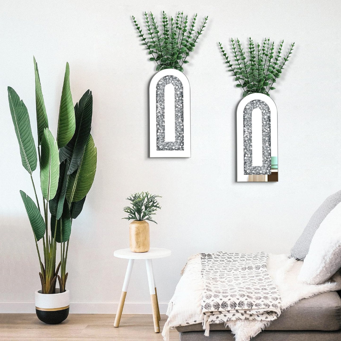 Azonsdop Silver wall Decor Mirrored Vase Set of 3,Crystal Crush Diamond Flower Vase,Stunning Decorative Glass Hanging Planter & Container for Home Wall Decor.Befit for Faux Plants.Can't Hold Water.