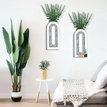 Azonsdop Silver wall Decor Mirrored Vase Set of 3,Crystal Crush Diamond Flower Vase,Stunning Decorative Glass Hanging Planter & Container for Home Wall Decor.Befit for Faux Plants.Can't Hold Water.