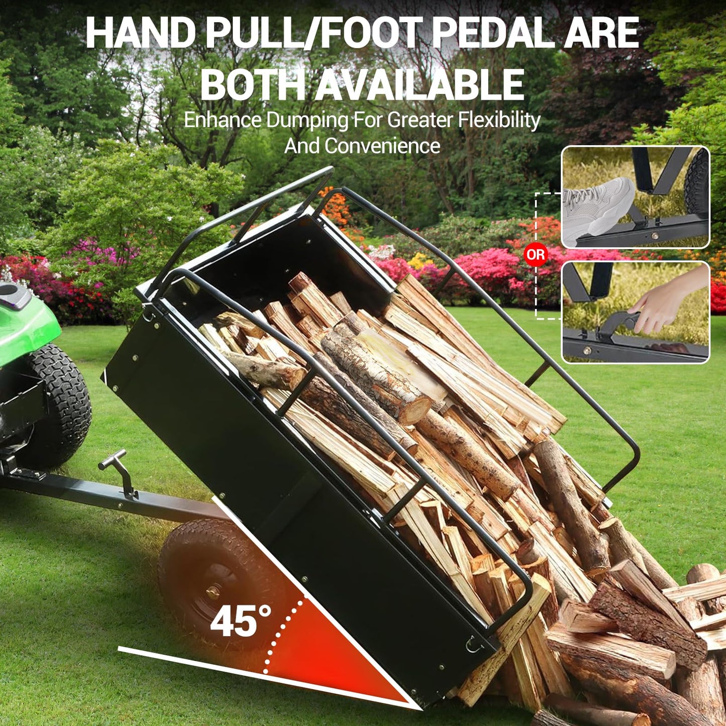 Heavy Duty Utility Dump Cart – 9000 Lbs Capacity, 15 Cu.ft Steel Trailer with Removable Sides, All-Terrain Wheels, Compatible with ATV/UTV/Lawn Tractor, Ideal for Garden, Yard, Hauling