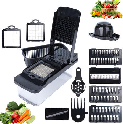 Skiennix Vegetable Chopper 14-in-1 - Multifunctional Stainless Steel Onion Dicer & Mandoline Slicer Set